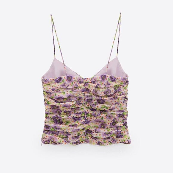 NWT Zara multicoloured floral draped ruched V-neck crop top, XS - Picture 3 of 6